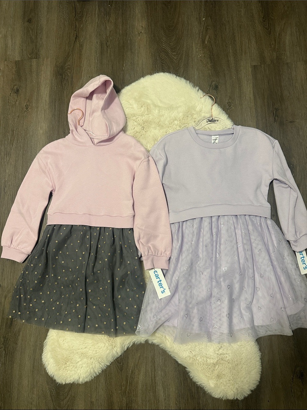 Carter's Pink Hoodie Dress & Lavender Tulle Dress Set 6/6X